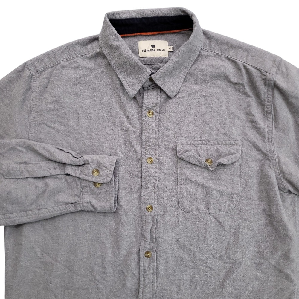 The Normal‎ Brand Shirt Mens Large Gray Button Up Textured Knit Flannel